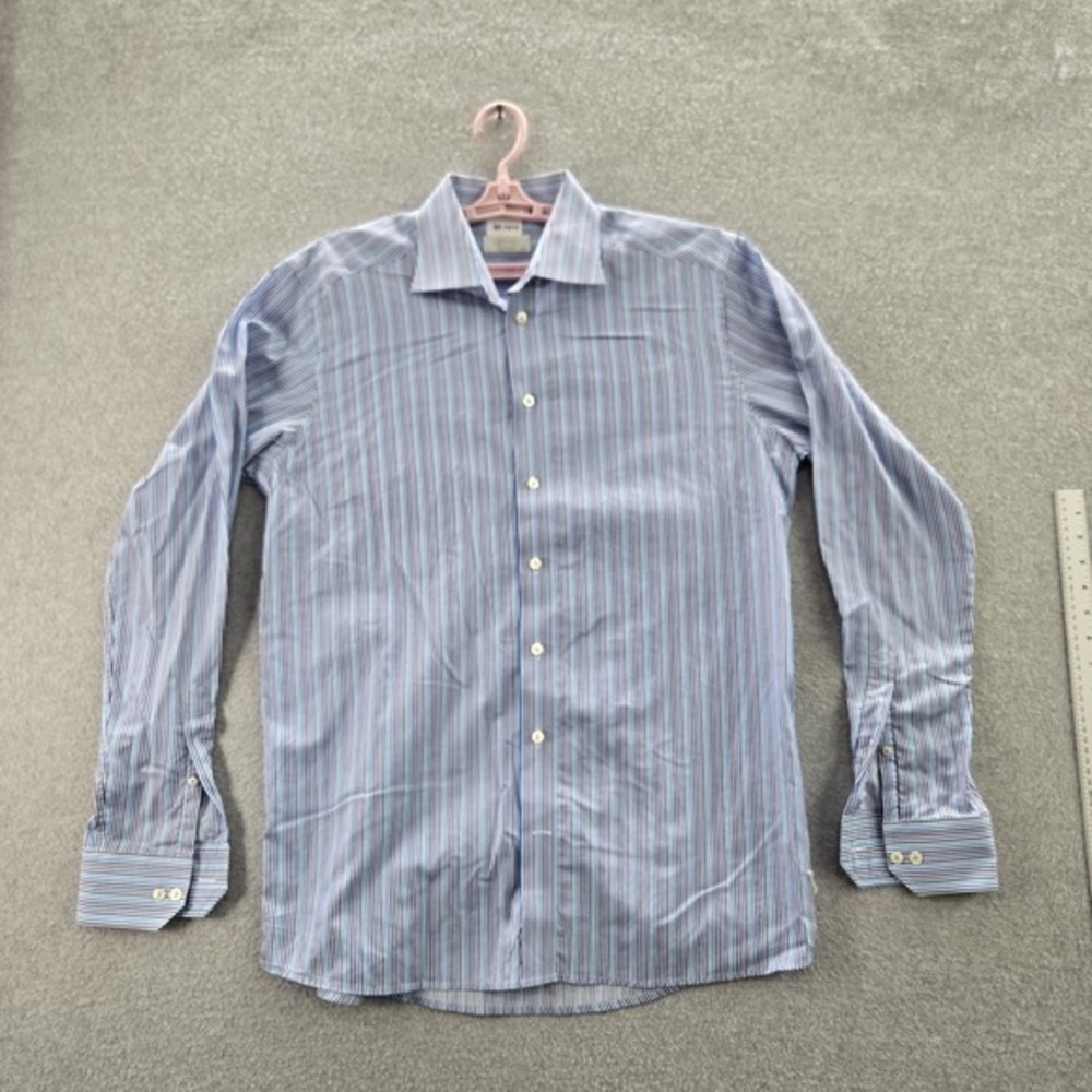 Eton Men Button‎ Up Shirt 16.5 / 42 Blue Striped Contemporary Long Sleeve